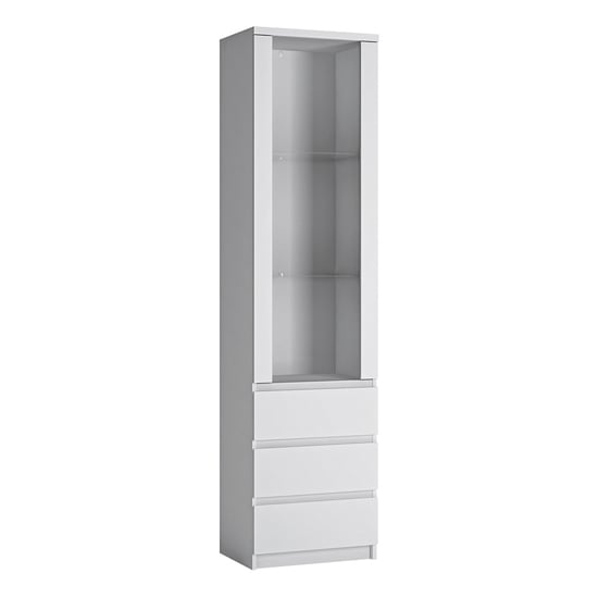 Felton Tall 1 Door 3 Drawer Glazed Display Cabinet In Alpine White