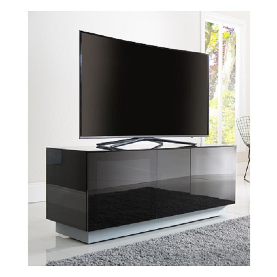 Photo of Elements glass tv stand with 2 glass doors in black