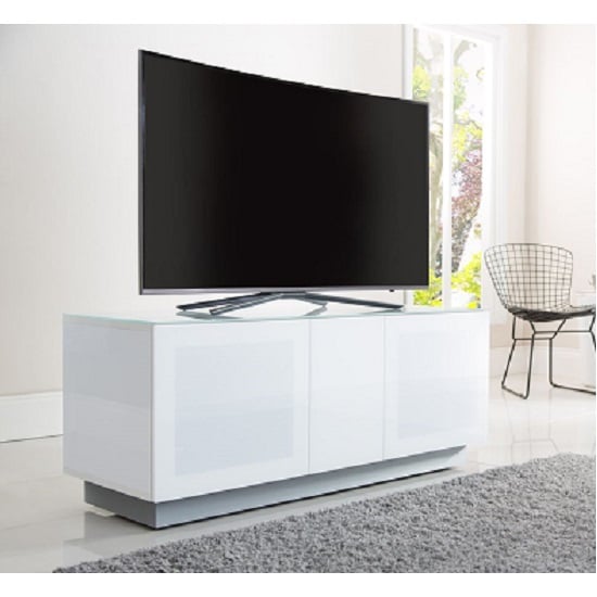 Read more about Elements glass tv stand with 2 glass doors in white