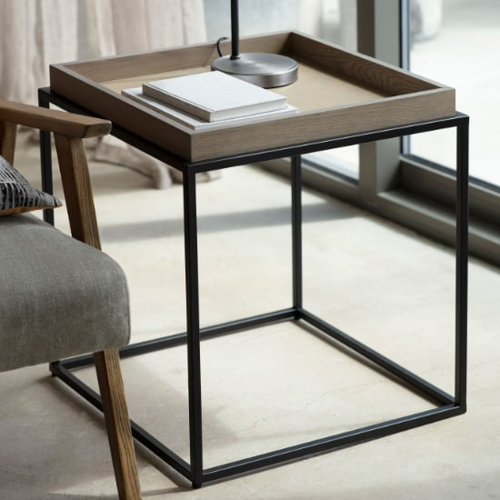 Read more about Fardon wooden side table with metal frame in grey wash