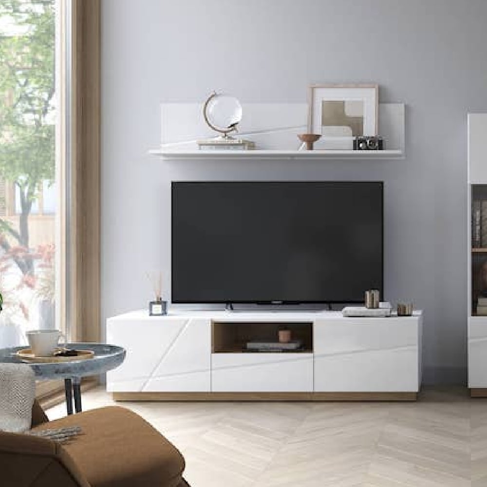 fargo high gloss tv stand with 2 doors 1 drawer in white