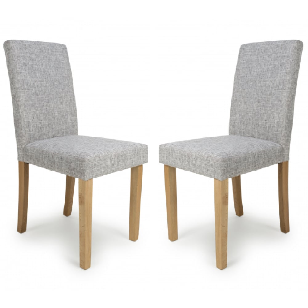 fargo light grey fabric dining chairs with oak legs in pair