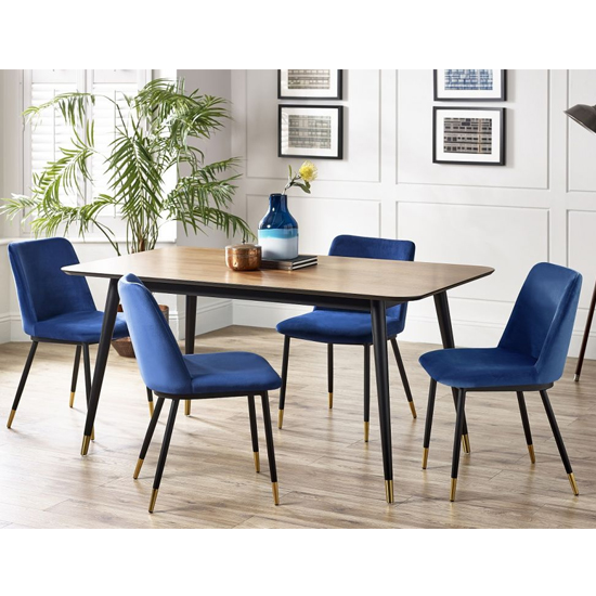 Product photograph of Farica Rectangular Dining Table With 4 Daiva Blue Chairs from Furniture in Fashion