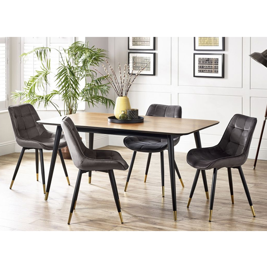 Product photograph of Farica Rectangular Dining Table With 4 Hadas Grey Chairs from Furniture in Fashion