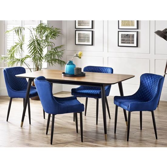 Product photograph of Farica Rectangular Dining Table With 4 Lakia Blue Chairs from Furniture in Fashion