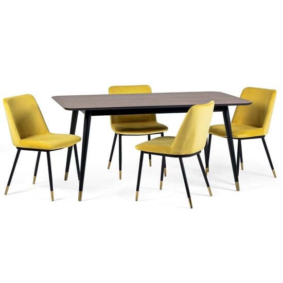 Photo of Farica rectangular dining table with 6 daiva mustard chairs