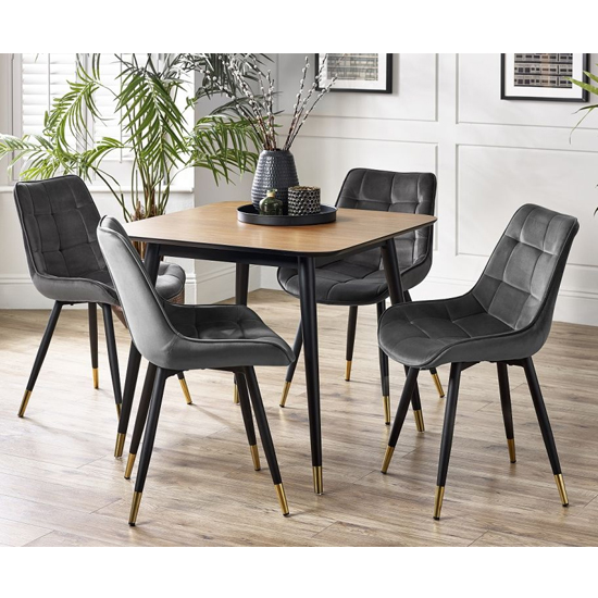Product photograph of Farica Square Dining Table With 4 Hadas Grey Chairs from Furniture in Fashion