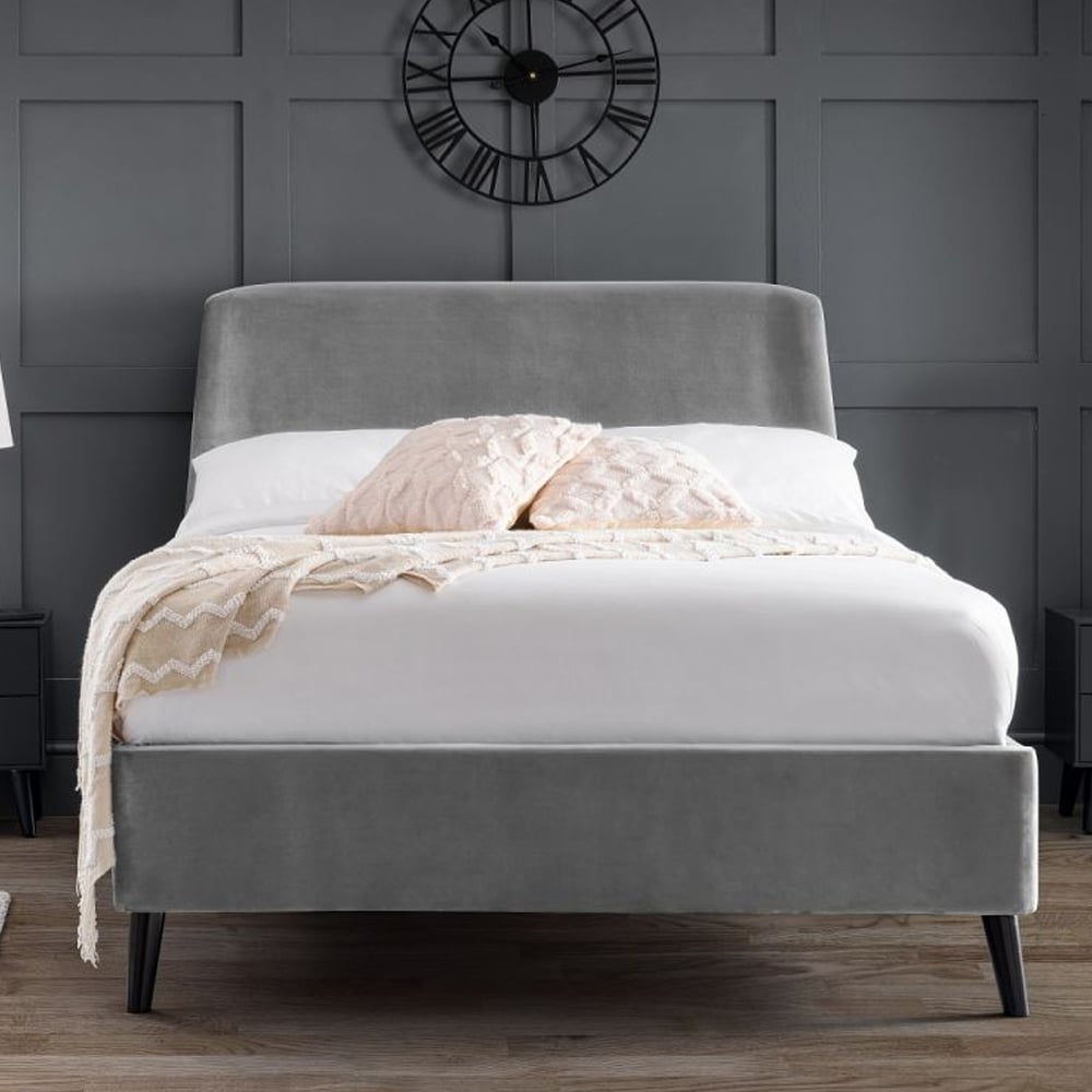 Product photograph of Farren Velvet King Size Bed With Curved Headboard In Grey from Furniture in Fashion