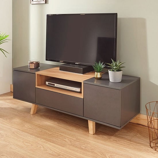 Product photograph of Melbourn Tv Stand In Grey And Oak Effect With 2 Doors from Furniture in Fashion