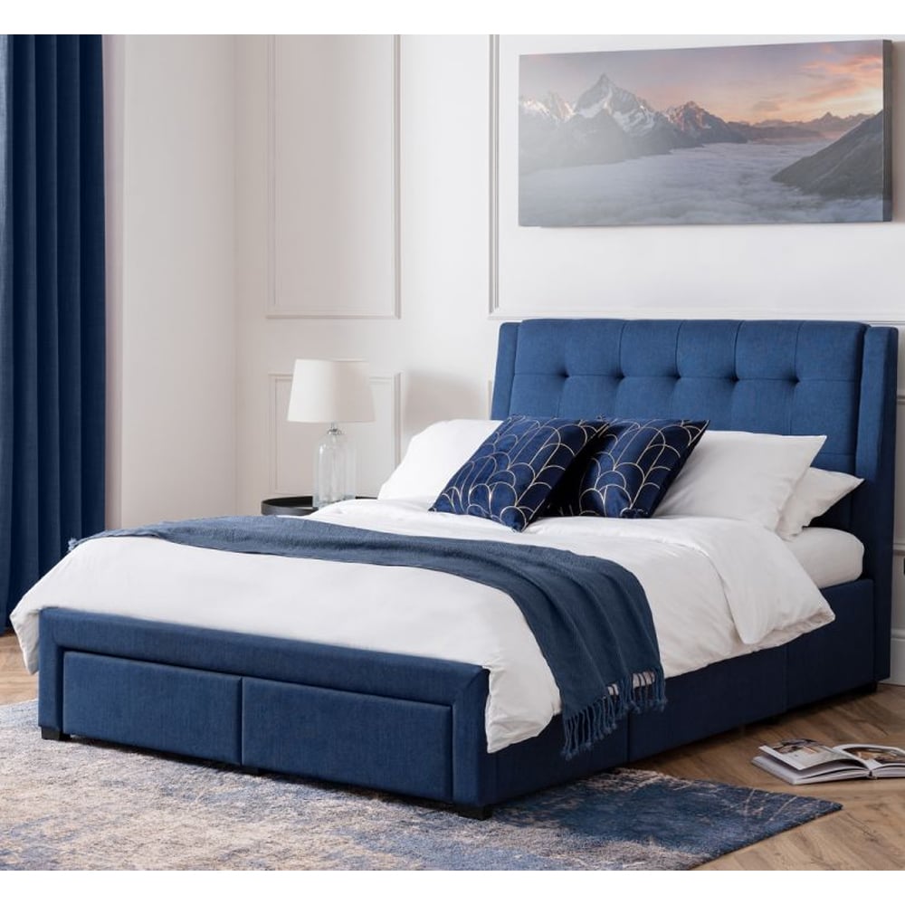 Product photograph of Fauna Fabric Double Bed With 4 Drawers In Blue from Furniture in Fashion