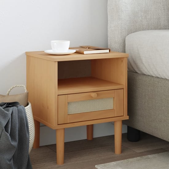 Product photograph of Fenland Wooden Bedside Cabinet With 1 Door In Brown from Furniture in Fashion