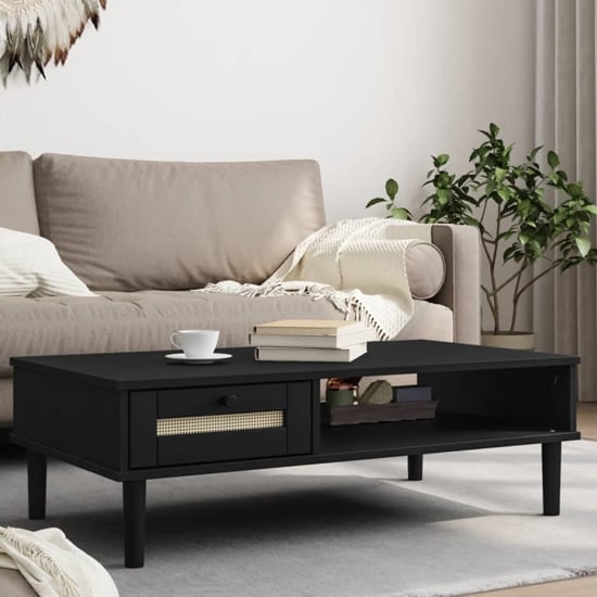 Product photograph of Fenland Wooden Coffee Table With 1 Drawer In Black from Furniture in Fashion