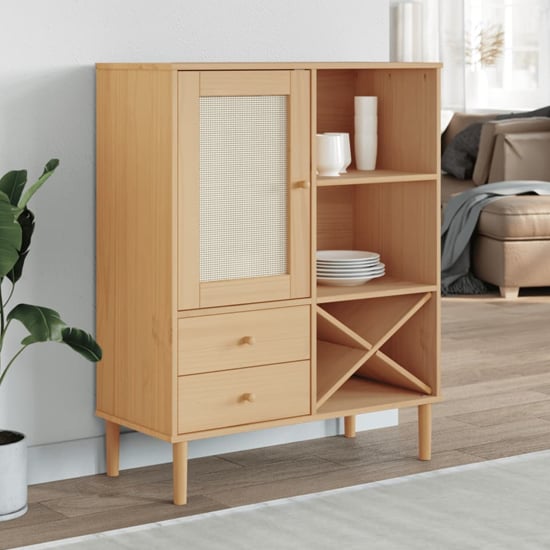 Product photograph of Fenland Wooden Highboard With 1 Door And 2 Drawers In Brown from Furniture in Fashion