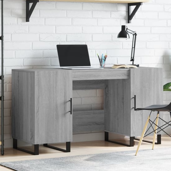 Product photograph of Fenland Wooden Laptop Desk With 2 Doors In Grey Sonoma from Furniture in Fashion