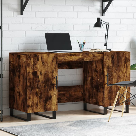 Product photograph of Fenland Wooden Laptop Desk With 2 Doors In Smoked Oak from Furniture in Fashion