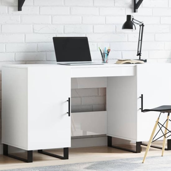 Product photograph of Fenland Wooden Laptop Desk With 2 Doors In White from Furniture in Fashion