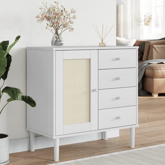 Product photograph of Fenland Wooden Sideboard With 1 Door 4 Drawers In White from Furniture in Fashion