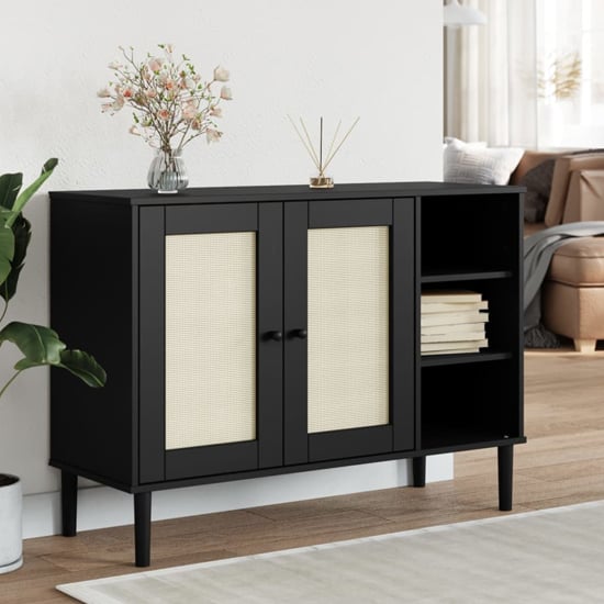 Product photograph of Fenland Wooden Sideboard With 2 Doors 3 Shelves In Black from Furniture in Fashion