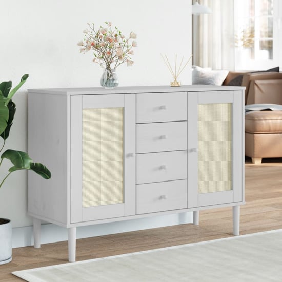 Product photograph of Fenland Wooden Sideboard With 2 Doors 4 Drawers In White from Furniture in Fashion