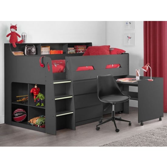 Read more about Jadiel midsleeper storage children bed in anthracite with desk