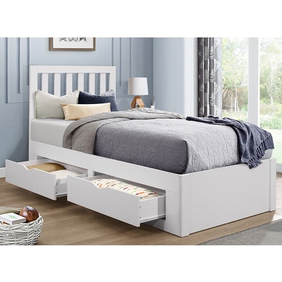 Ferndale Wooden Single Bed In White With 4 Drawers | Furniture in Fashion