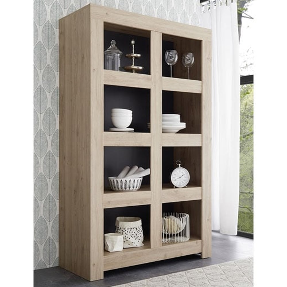 ferndale wooden bookcase with 8 open compartments in cadiz oak