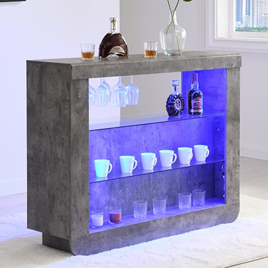 Product photograph of Fiesta Wooden Bar Table Unit In Concrete Effect With Led Lights from Furniture in Fashion