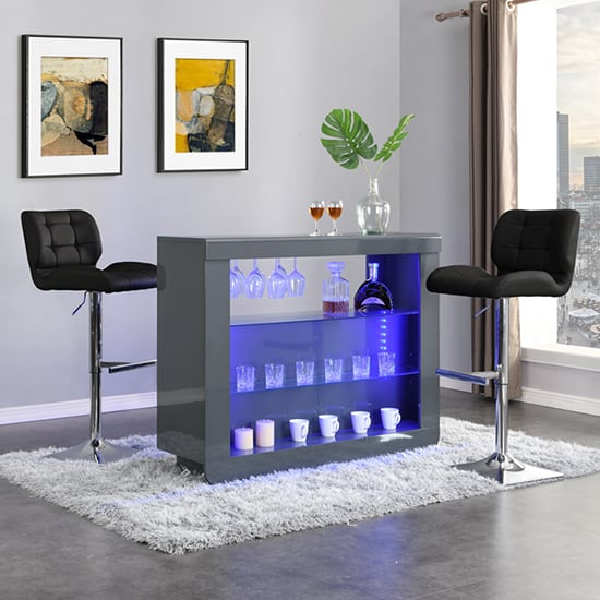 Read more about Fiesta grey high gloss bar table with 2 candid black stools