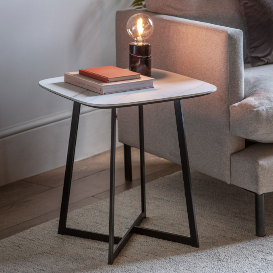 Product photograph of Finksburg Wooden Side Table In White Marble Effect from Furniture in Fashion