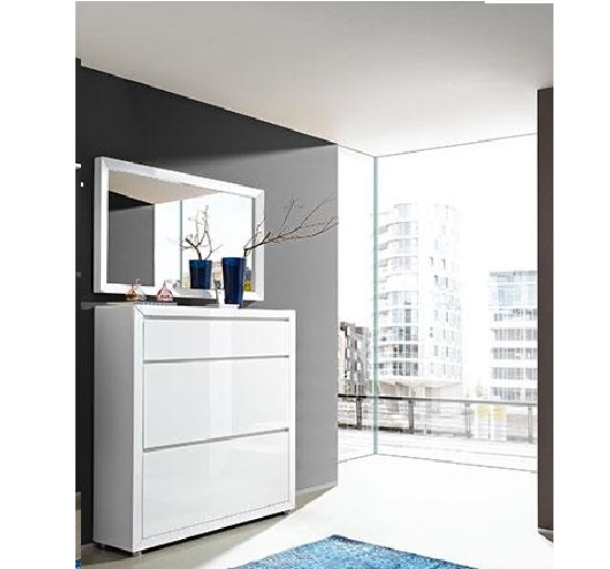 Fino Shoe Cabinet In White Gloss With Mirror 20659