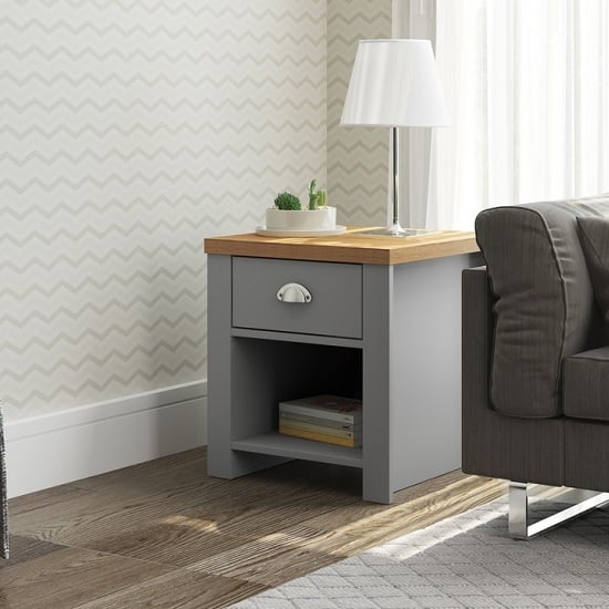 Fiona Wooden Lamp Table Square In Grey And Oak With 1 Drawer ...