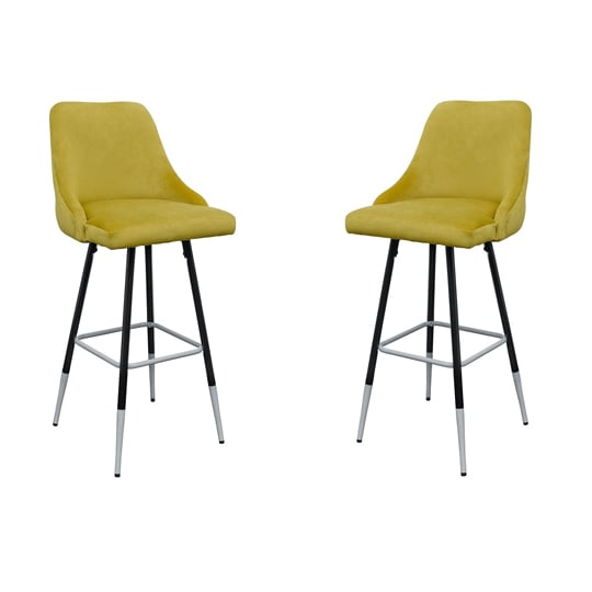 Photo of Fiona yellow fabric bar stool in pair