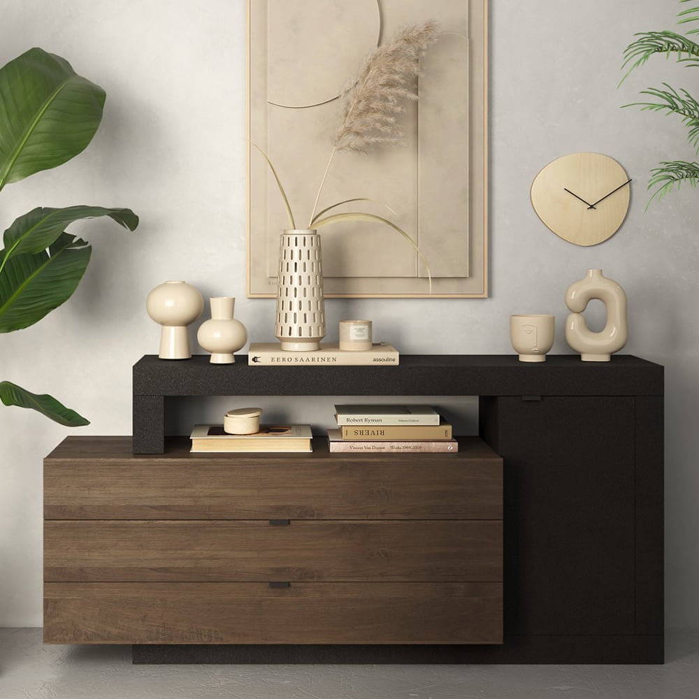 fiora wooden sideboard with 1 door 3 drawers in lava and mercure