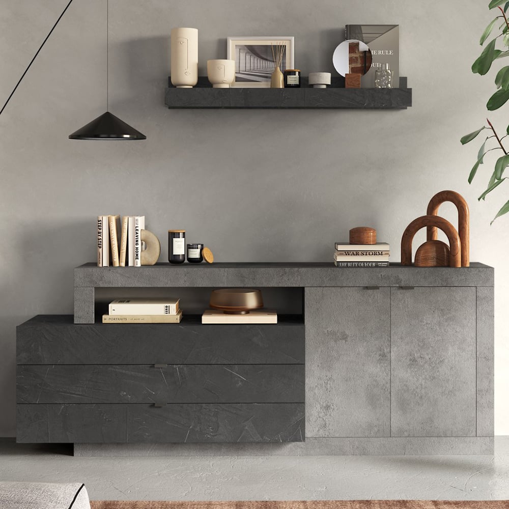 fiora wooden sideboard with 2 doors 3 drawers in cement and lead