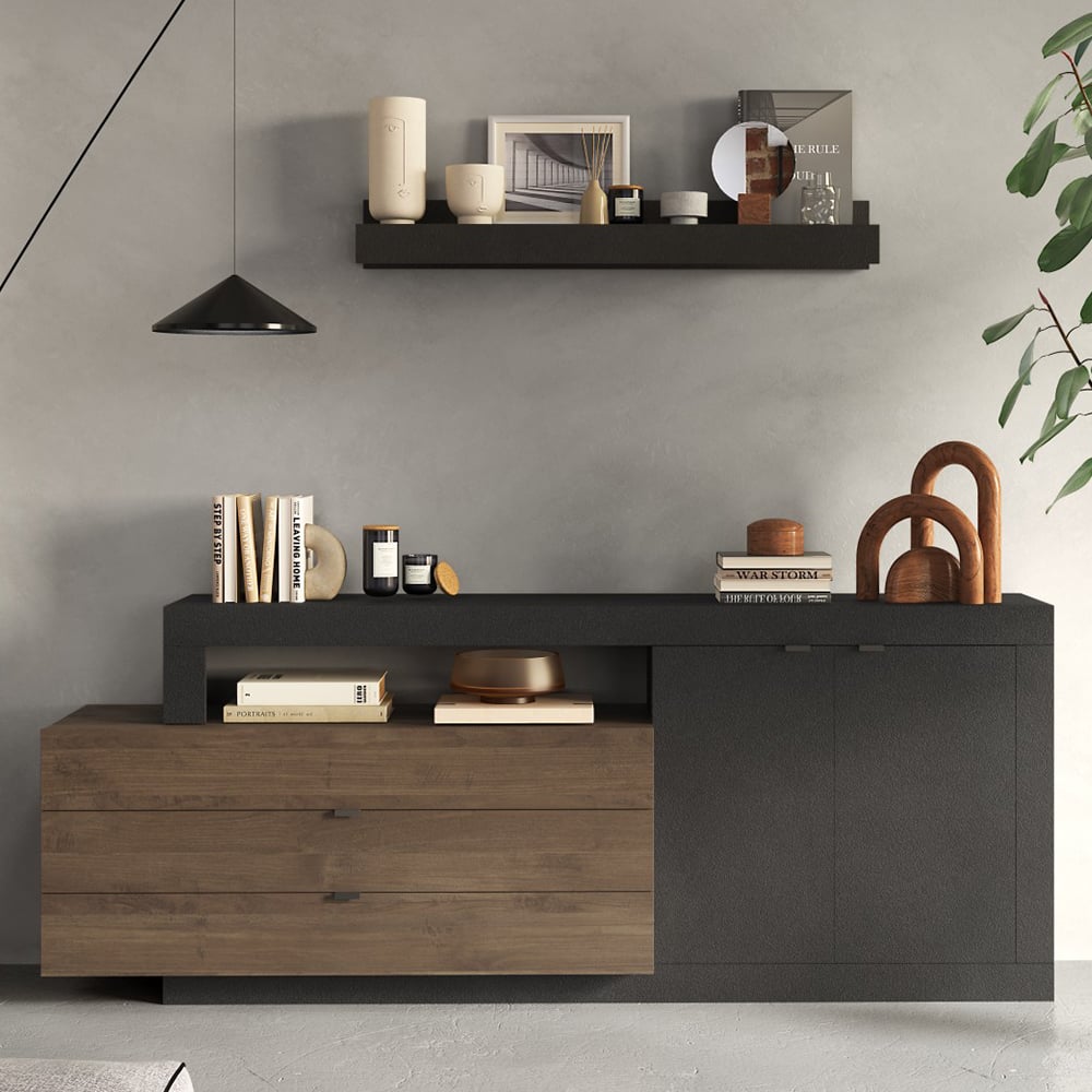 fiora wooden sideboard with 2 doors 3 drawers in lava and mercure