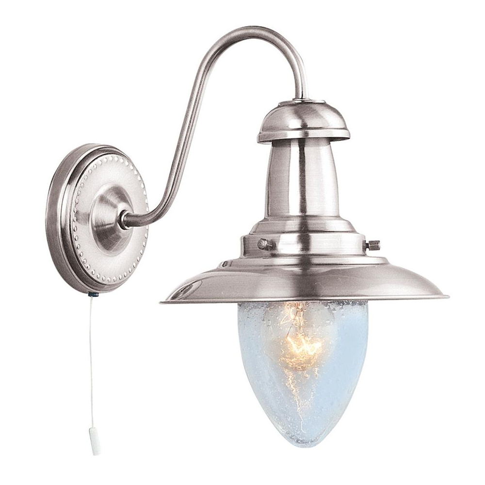 Product photograph of Fisherman Clear Seeded Glass Wall Light In Satin Silver from Furniture in Fashion