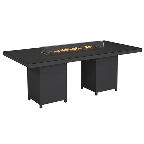 Read more about Flitwick 200cm glass dining table with firepit in matt slate