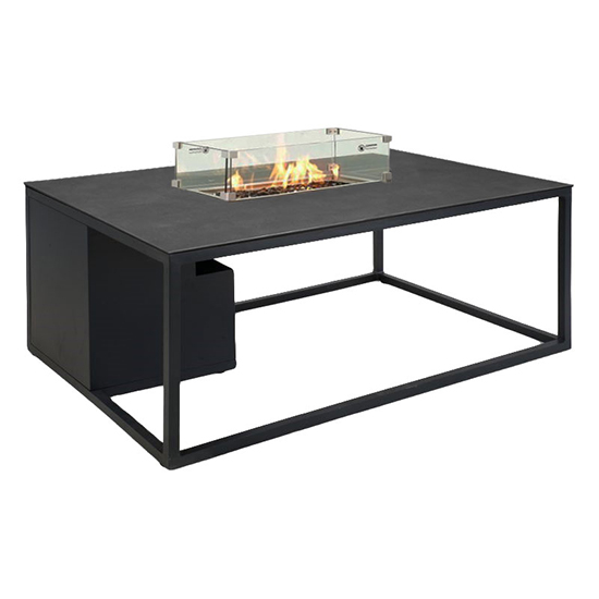 Read more about Flitwick glass low lounge dining table with firepit in charcoal