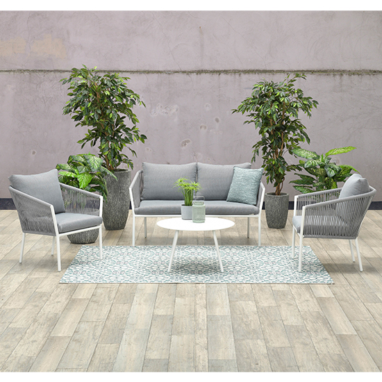 Read more about Fleao outdoor fabric lounge set with coffee table in light grey