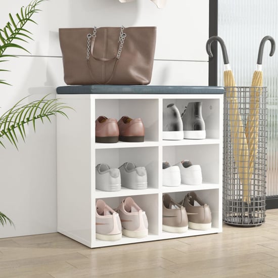 Read more about Fleta high gloss shoe storage bench with 6 shelves in white