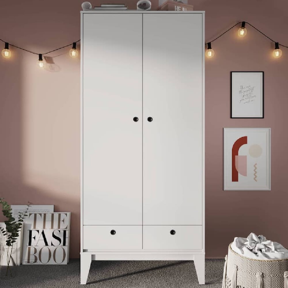 fletcher wooden wardrobe with 2 doors in white