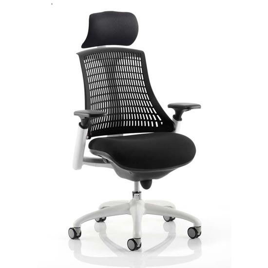 Photo of Flex task headrest office chair in white frame with black back