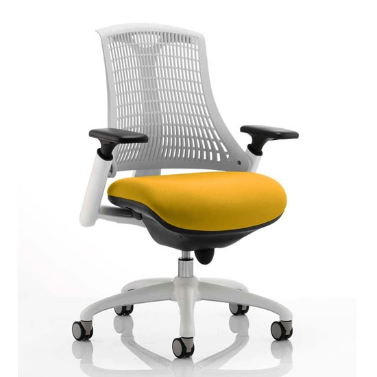 Photo of Flex task white frame white back office chair in senna yellow