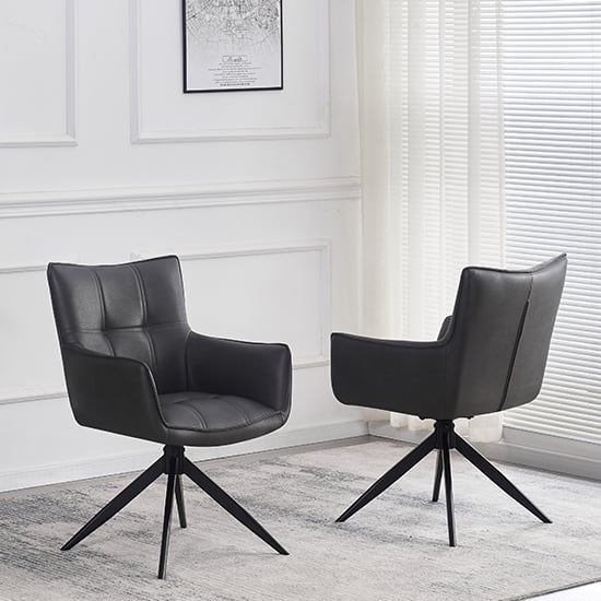 flint dark grey faux leather dining chairs in pair