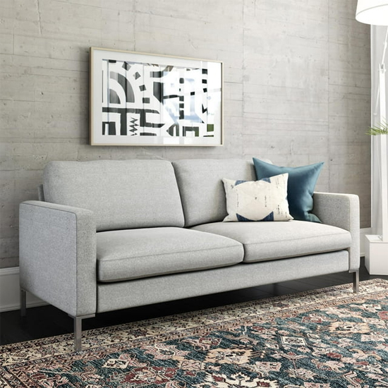 Product photograph of Flint Linen Fabric 2 Seater Sofa In Grey With Chrome Metal Legs from Furniture in Fashion