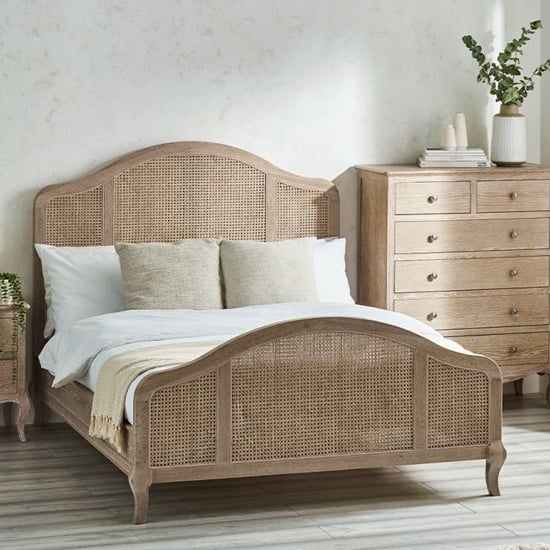 flint rattan wooden double bed in light oak