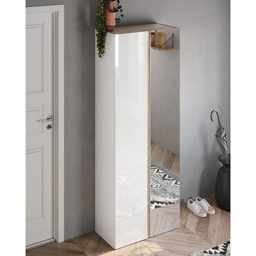 Read more about Flint tall high gloss shoe cabinet 2 doors in white cadiz oak