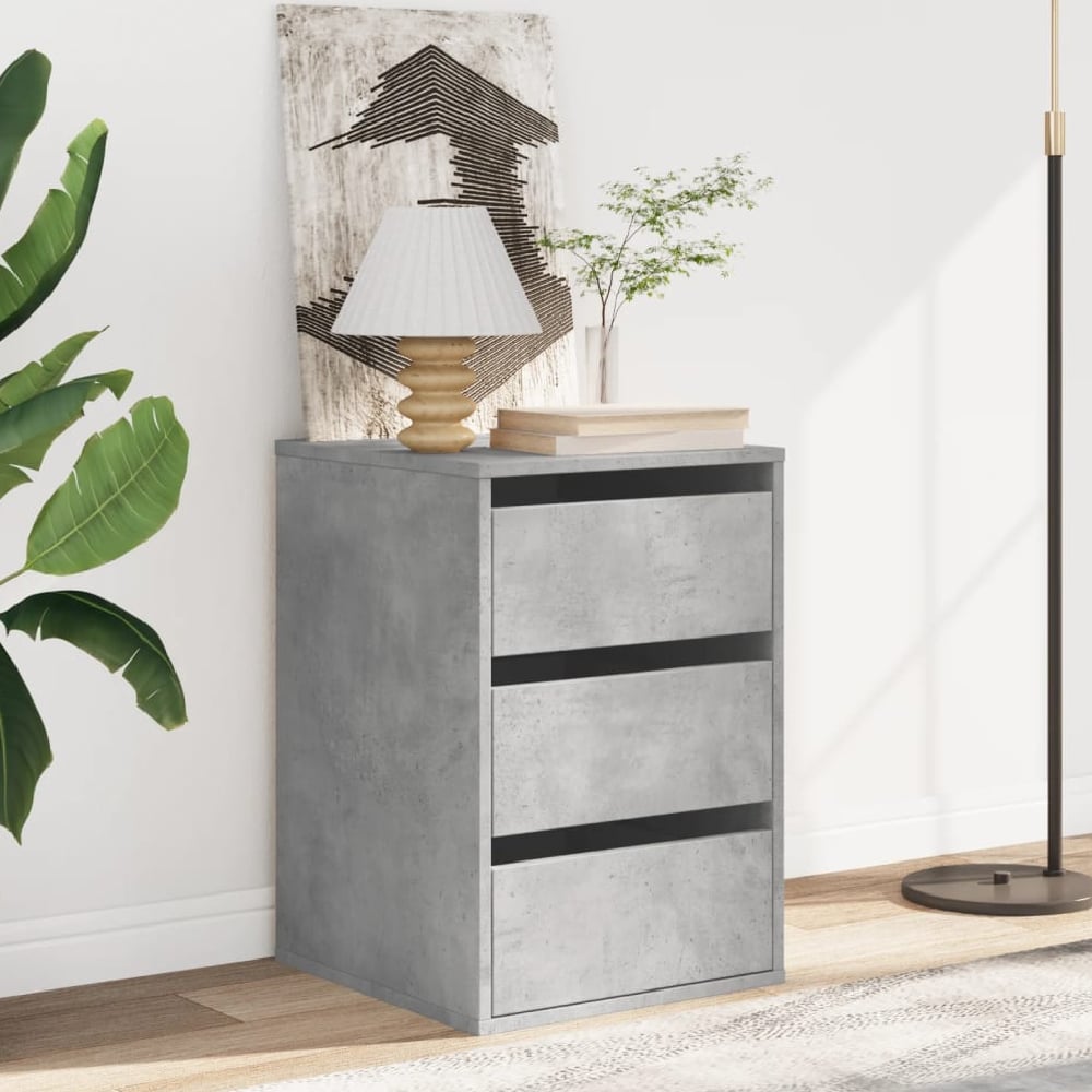 flint wooden chest of 3 drawers in concrete grey