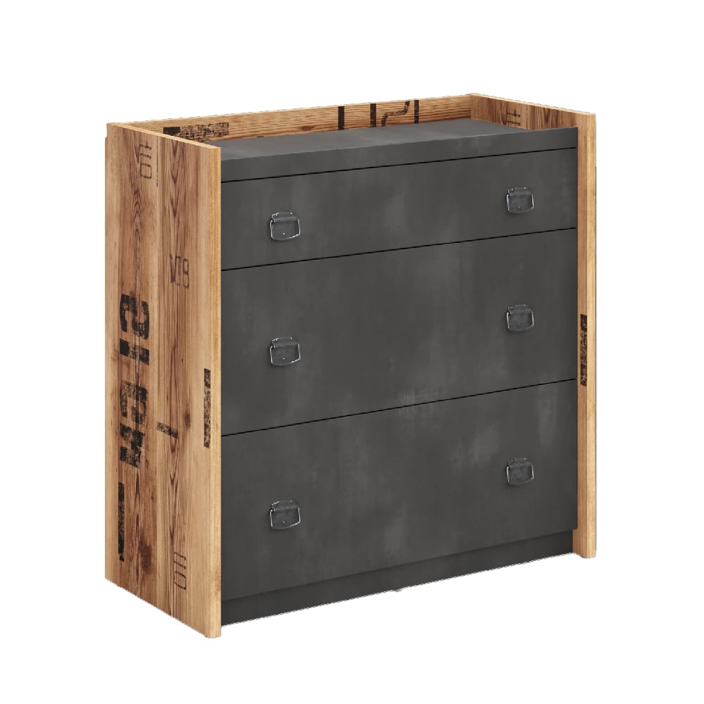 flint wooden chest of 6 drawers in raw steel