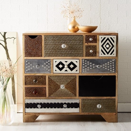 Read more about Flocons wide chest of drawers in reclaimed wood with 14 drawers